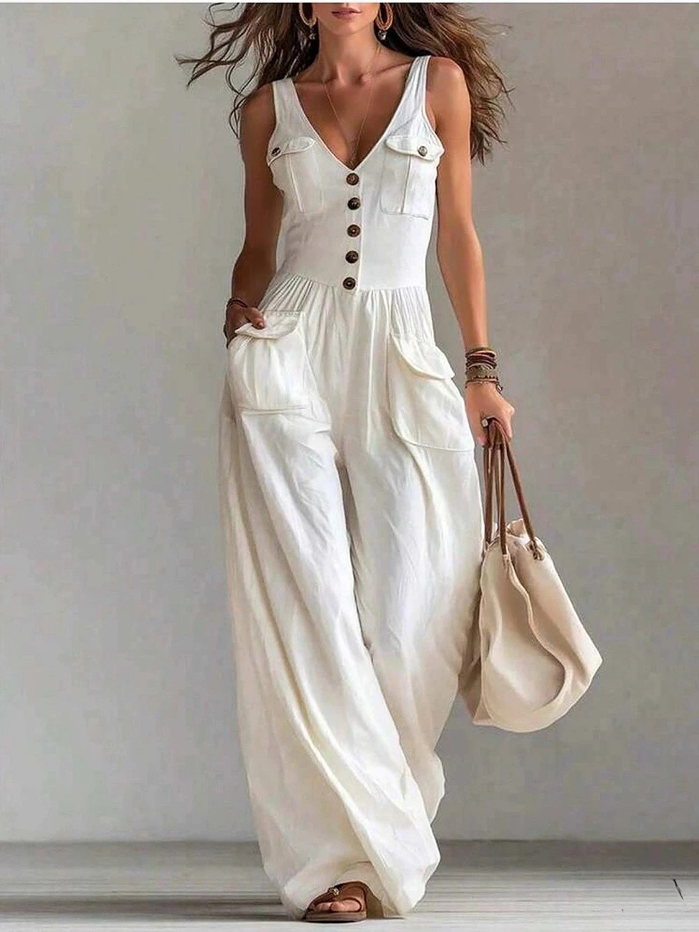 White Wide-Leg Jumpsuit Like New